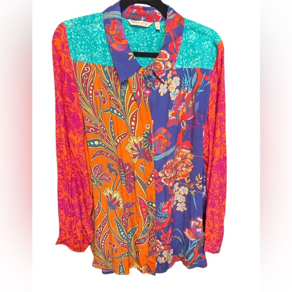 Soft Surroundings Hermosa Floral Multi color Print Blouse w Embroidery Sz XL - Picture 4 of 12